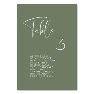 Elegant & modern dark sage seating chart cards