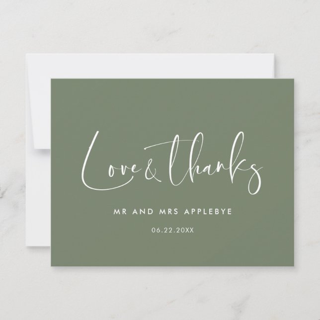Elegant & modern Dark sage wedding Love & thanks Thank You Card (Front)