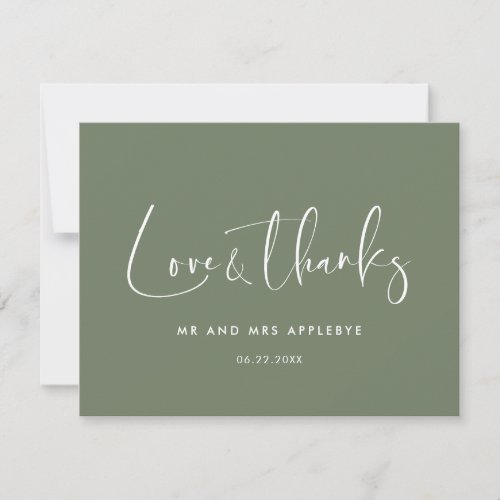 Elegant  modern Dark sage wedding Love  thanks Thank You Card