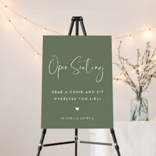 Elegant Modern Dark Sage Wedding Open Seating Sign
