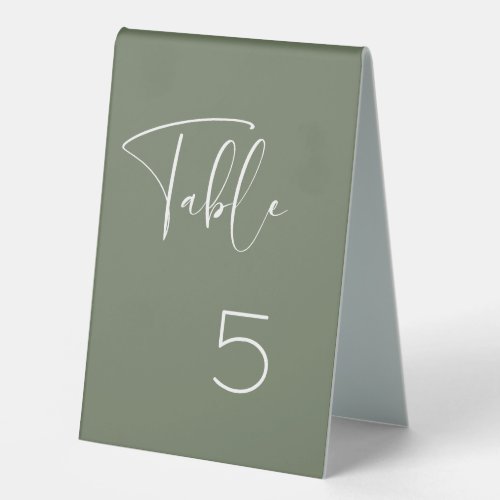 Elegant  modern Dark sage wedding table number Table Tent Sign