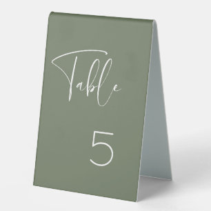 Elegant & modern Dark sage wedding table number Tent