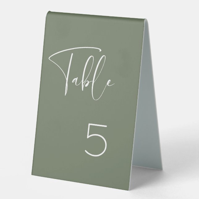 Elegant & modern Dark sage wedding table number Tent (Front)