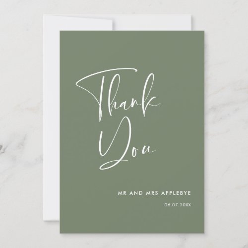 Elegant  modern Dark sage wedding Thank you card