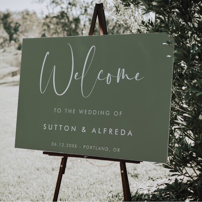 Elegant modern dark sage Welcome to our wedding Foam Board (Creator Uploaded)