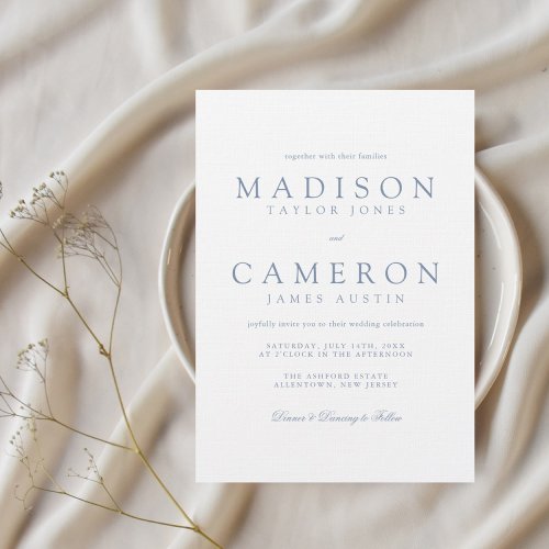 Elegant Modern Delicate Dusty Blue Wedding Invitation