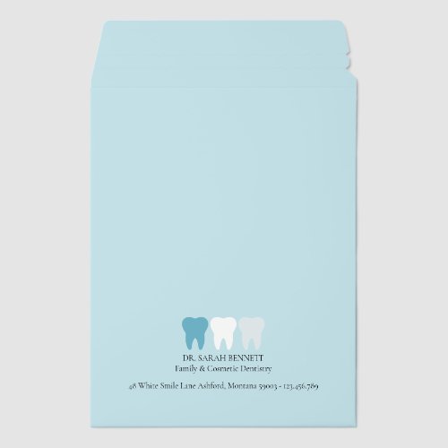 Elegant Modern Dentist Tooth Logo Aqua Blue Envelope Mailers