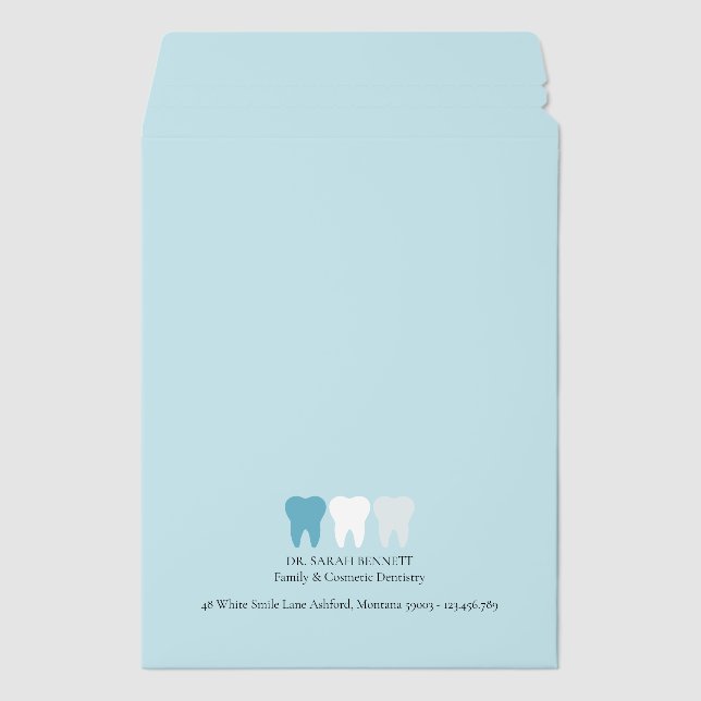 Elegant Modern Dentist Tooth Logo Aqua Blue Envelope Mailers (Front)