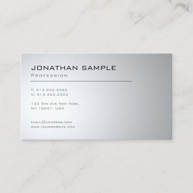 Elegant Modern Design Clean Plain Trendy Silver Business Card (Front)