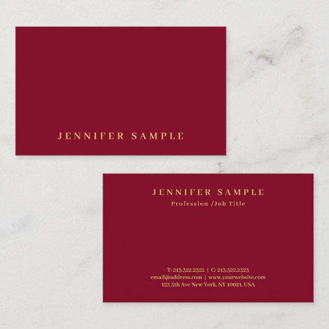 Elegant Modern Design Gold Text Burgundy Red Business Card (Front/Back)
