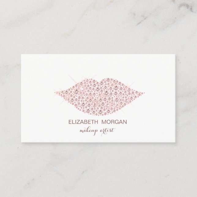 Elegant  Modern,Diamonds Lips,Makeup artist  Business Card (Front)