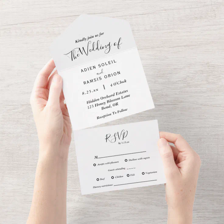 Elegant Modern Dietary Restrictions RSVP Wedding All In One Invitation