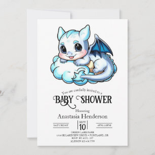 Elegant Modern Digital Dragon Baby Shower Invitation