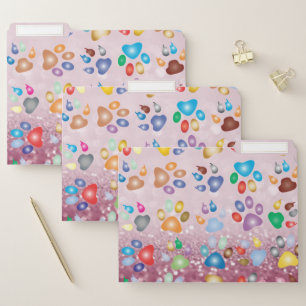 Elegant Modern Dog Paw Prints,  Glitter Bokeh File Folder