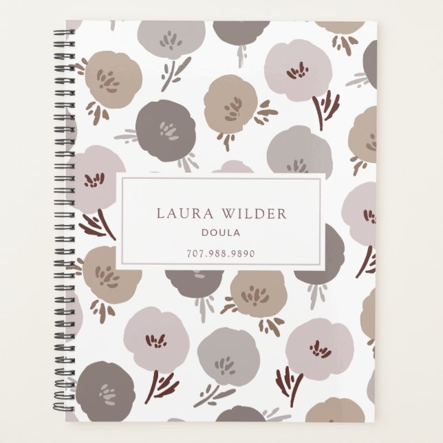 Elegant Modern Doula Rose Taupe Floral Pattern  Planner (Front)
