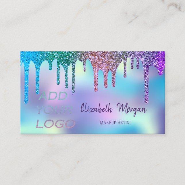 Elegant Modern Drips Holographic Add Your Logo Business Card (Front)