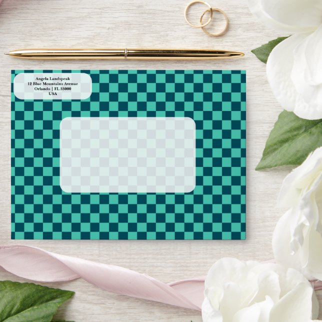 Elegant, Modern Dual Teal Colors Checkered   Envelope (Wedding)