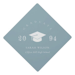 Elegant Modern Dusky Blue Grey Minimal Simple Graduation Cap Topper