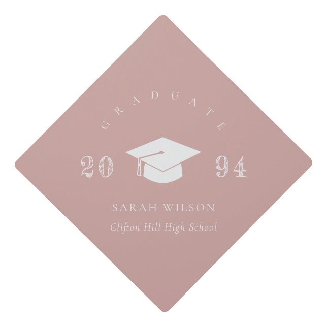 Elegant Modern Dusky Blush Pink Minimal Simple Graduation Cap Topper (Front)