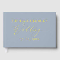 Elegant Modern Dusty Blue and Gold Wedding Foil Guest Book