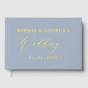Elegant Modern Dusty Blue and Gold Wedding Foil Guest Book