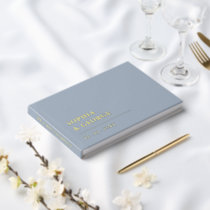 Elegant Modern Dusty Blue and Gold Wedding Guest Book