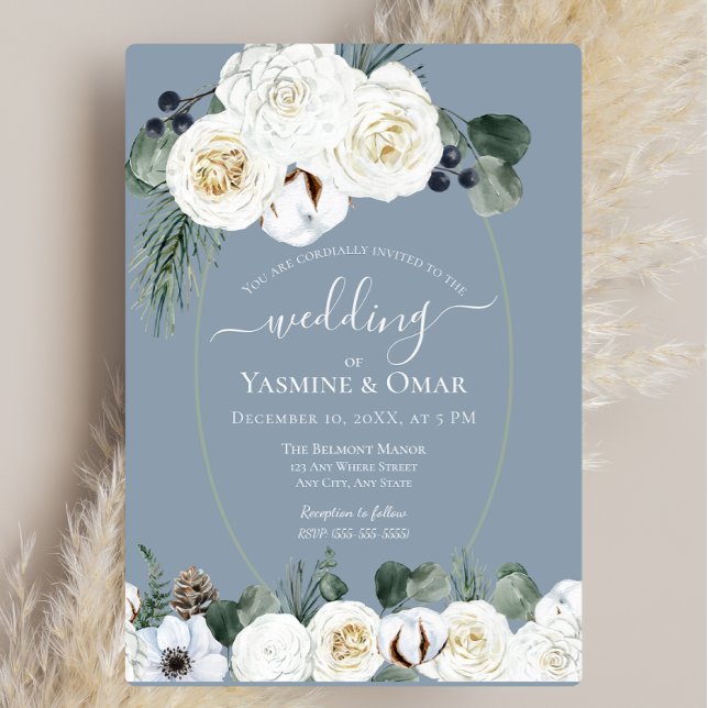 Elegant Modern Dusty Blue and Sage Green Wedding Invitation (Creator Uploaded)