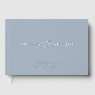 Elegant Modern Dusty Blue and Silver Wedding Foil Guest Book