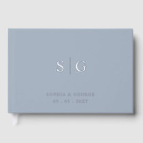 Elegant Modern Dusty Blue and Silver Wedding Foil Guest Book