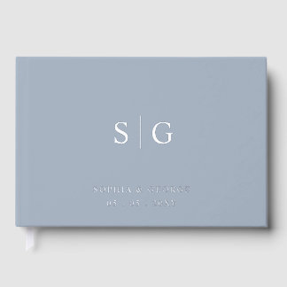 Elegant Modern Dusty Blue and Silver Wedding Foil Guest Book