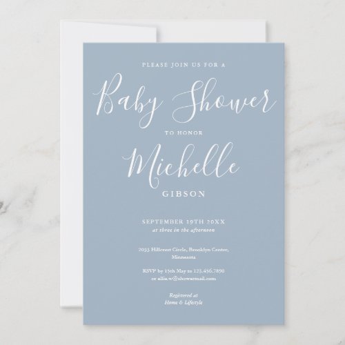 Elegant Modern Dusty Blue Boy Baby Shower Invitation