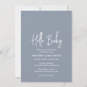 Elegant Modern Dusty Blue Boy Hello Baby Shower Invitation