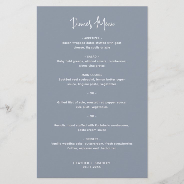 Elegant Modern Dusty Blue Budget Wedding Menu Zazzle