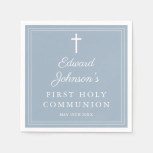 Elegant Modern Dusty Blue First Holy Communion Napkins