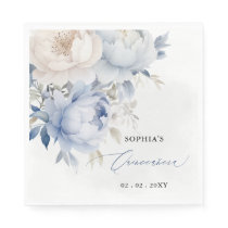 Elegant Modern Dusty Blue Floral Quinceañera  Napkins