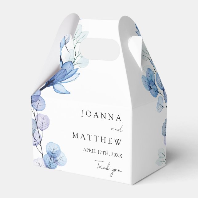 Elegant Modern Dusty Blue Floral Wedding Favor Boxes (Back Side)