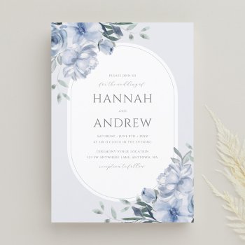 Elegant Modern Dusty Blue Floral Wedding Invitation by printcreekstudio at Zazzle