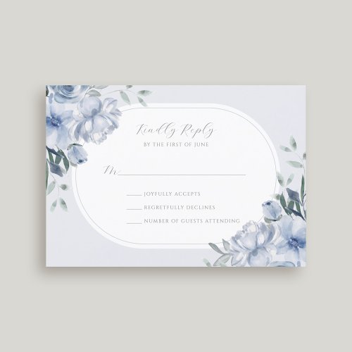 Elegant Modern Dusty Blue Floral Wedding RSVP Card