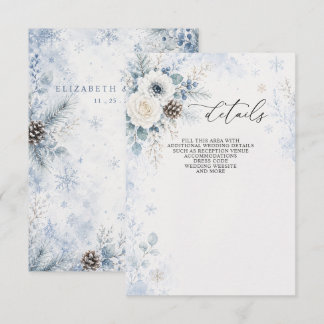 Elegant Modern Dusty Blue Floral Winter Wedding  Enclosure Card