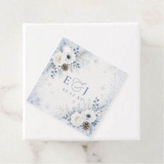 Elegant Modern Dusty Blue Floral Winter Wedding  Favor Tags