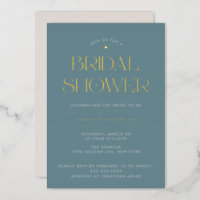 Elegant Modern Dusty Blue Gold Star Bridal Shower Foil Invitation