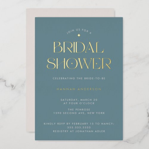 Elegant Modern Dusty Blue Gold Star Bridal Shower Foil Invitation