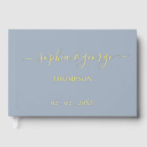 Elegant Modern Dusty Blue Gold Wedding Foil Guest Book