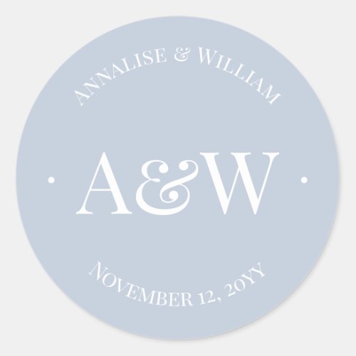 Elegant Modern Dusty Blue Monogram Wedding Classic Round Sticker