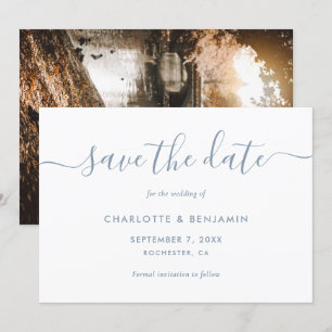 Elegant Modern Dusty Blue Photo Save The Date Card