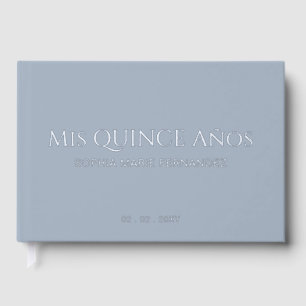 Elegant Modern Dusty Blue Quinceañera Foil Guest Book