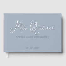 Elegant Modern Dusty Blue Quinceañera Guest Book