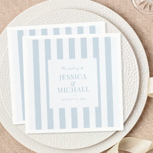 Elegant Modern Dusty Blue Striped Wedding Napkins