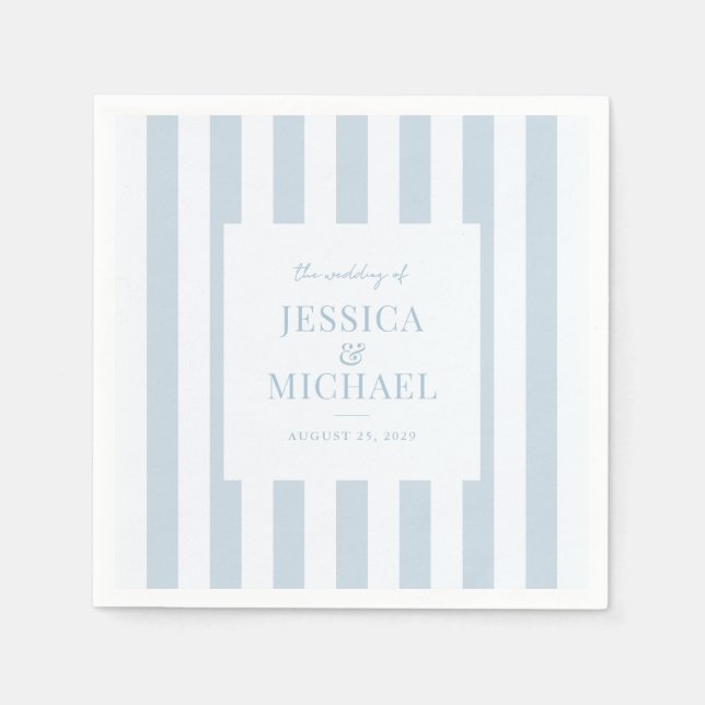 Elegant Modern Dusty Blue Striped Wedding Napkins (Front)