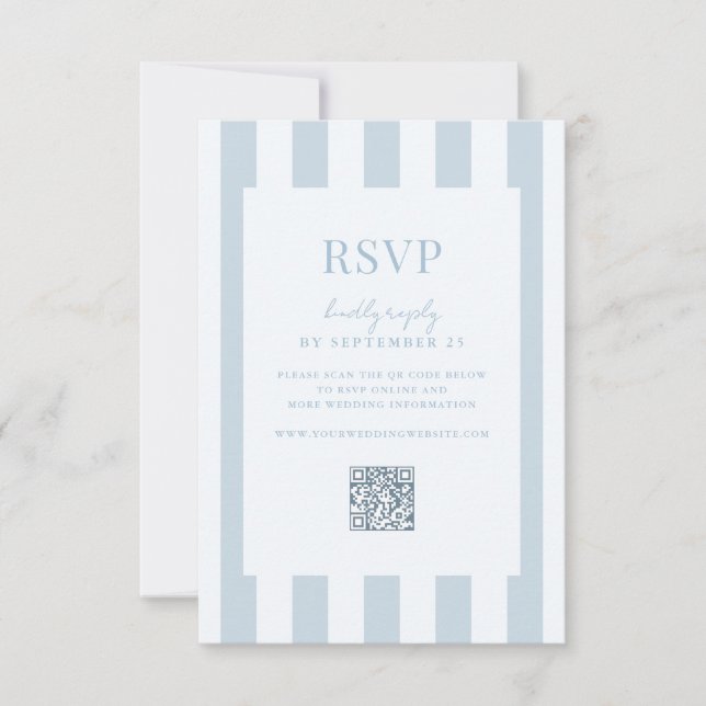 Elegant Modern Dusty Blue Striped Wedding RSVP Card (Front)